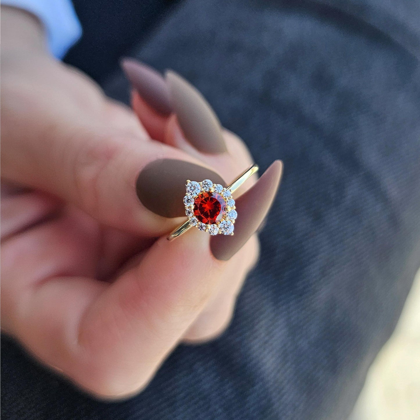 18K Gold Garnet and Cz Ring - 8S62GAR