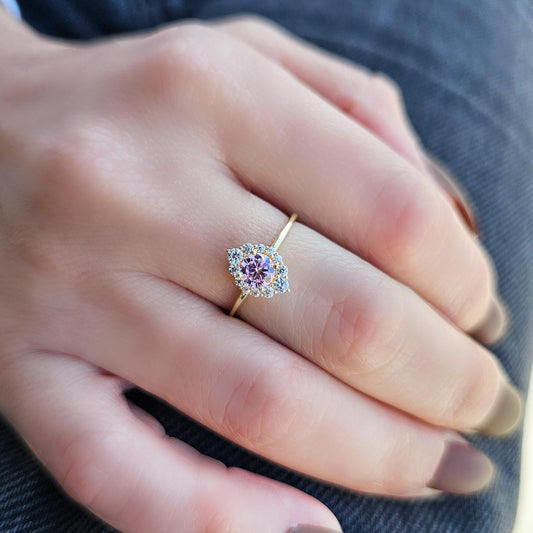 18K Gold Unique Pink Oval and Cz Ring - 8S62PNK