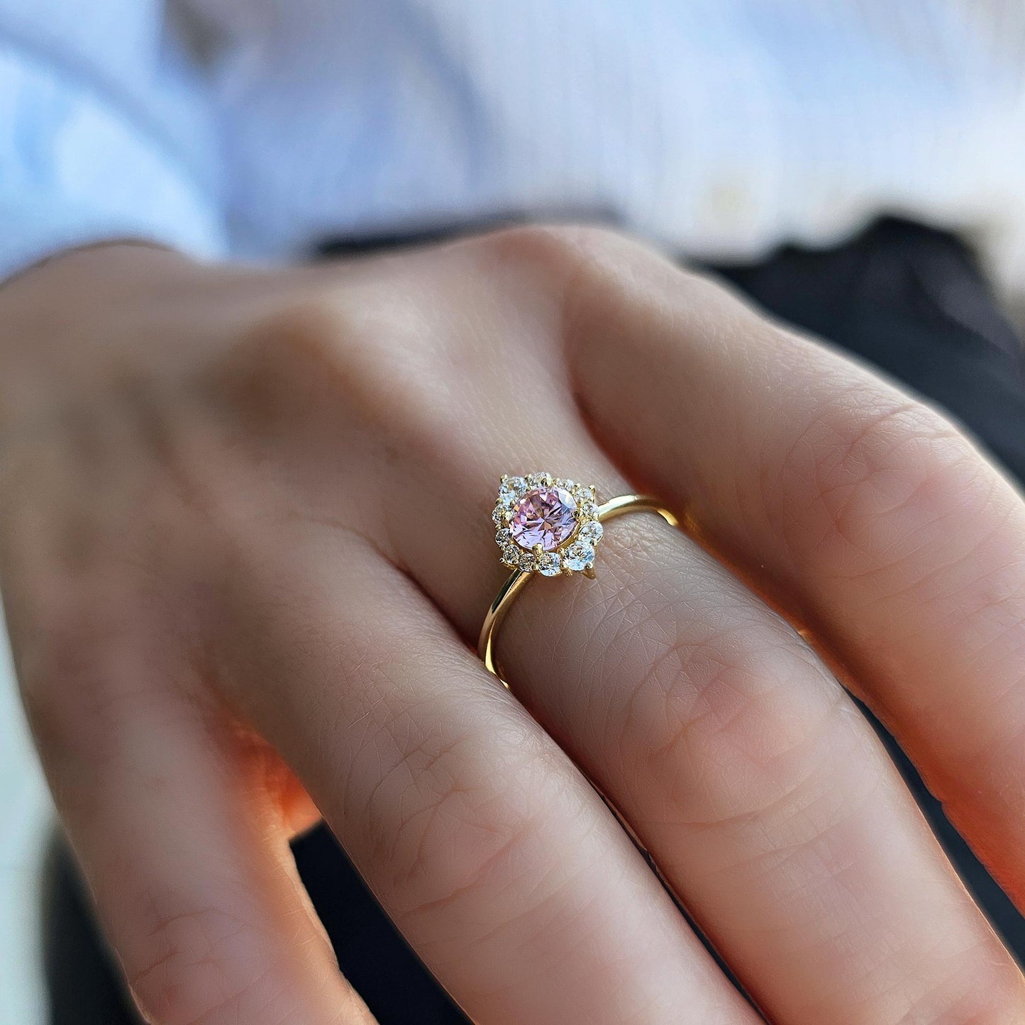 14K Gold Unique Pink Oval and Diamond Ring - 8S62PNK