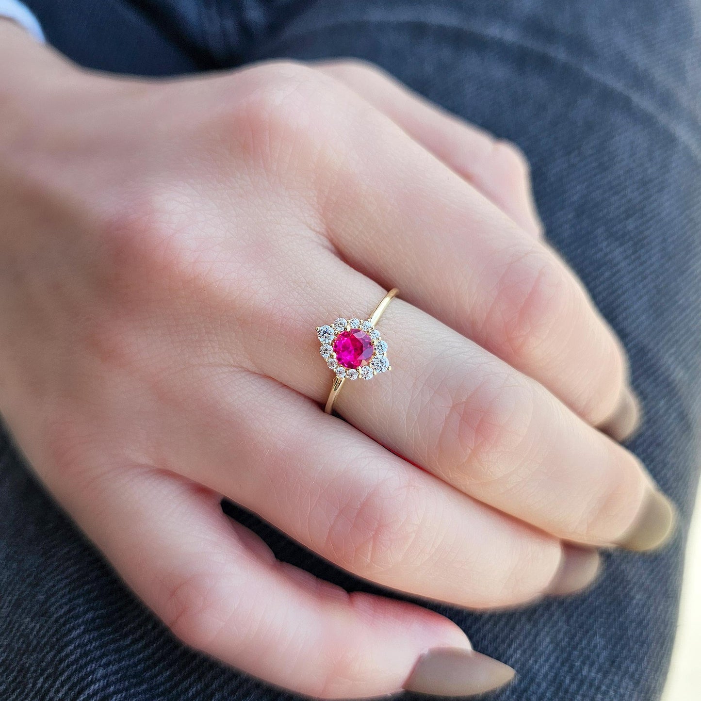 10K Solid Gold Halo Ruby Cz Ring - 8S62RBY