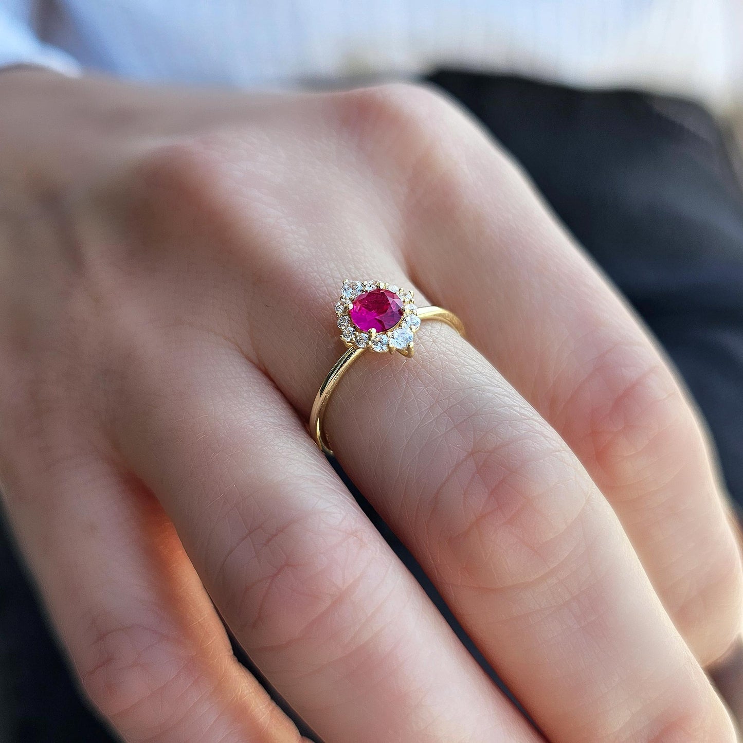 10K Solid Gold Halo Ruby Cz Ring - 8S62RBY