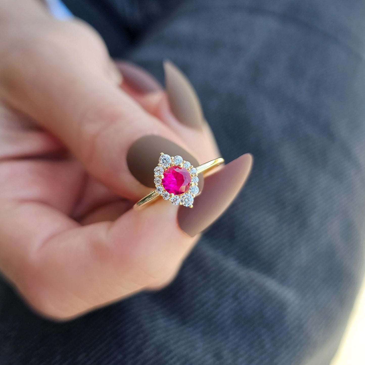 10K Solid Gold Halo Ruby Cz Ring - 8S62RBY