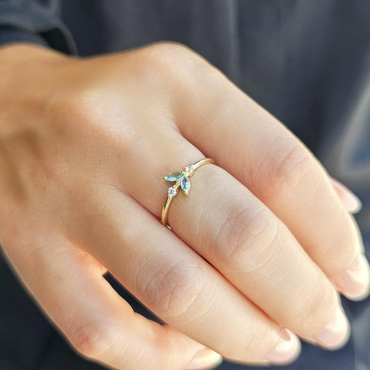 18K Gold Marquise Aquamarine Dainty Cz Ring - 8S8AQUA
