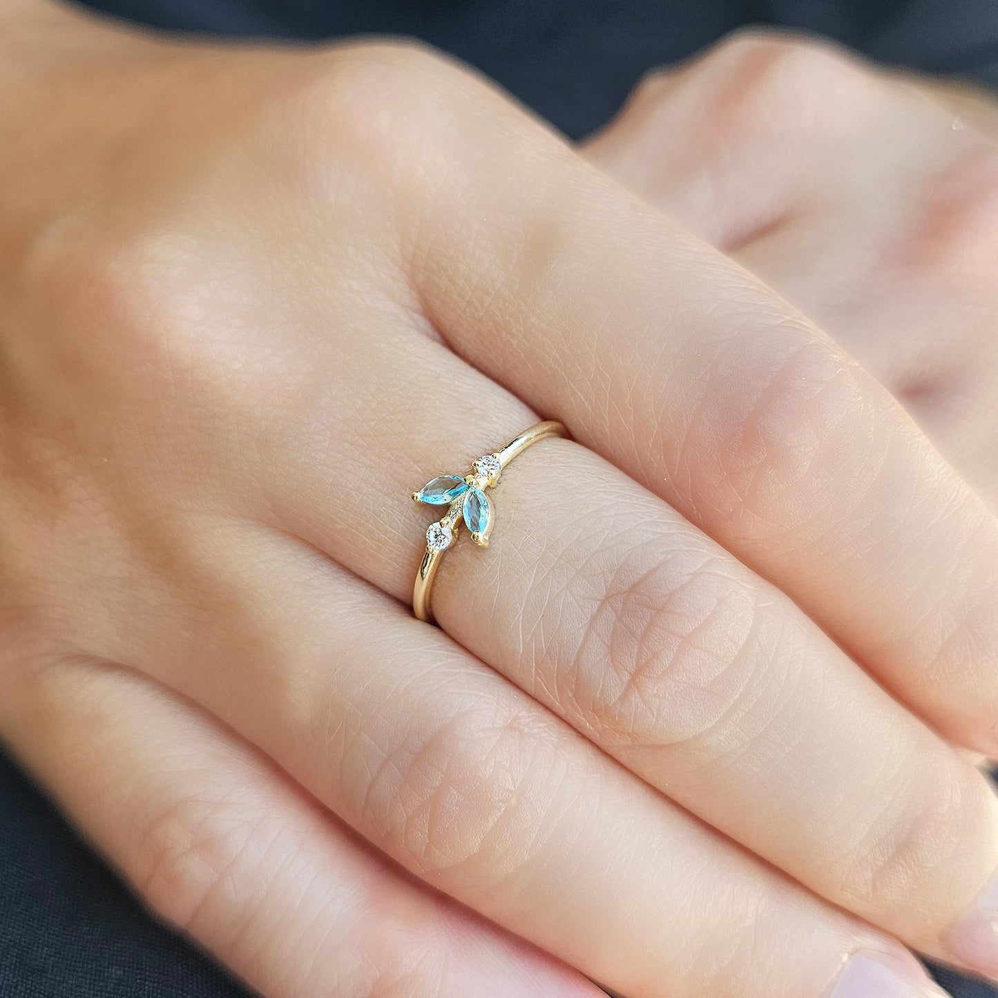 14K Gold Marquise and Diamond Ring - 8S8AQUA