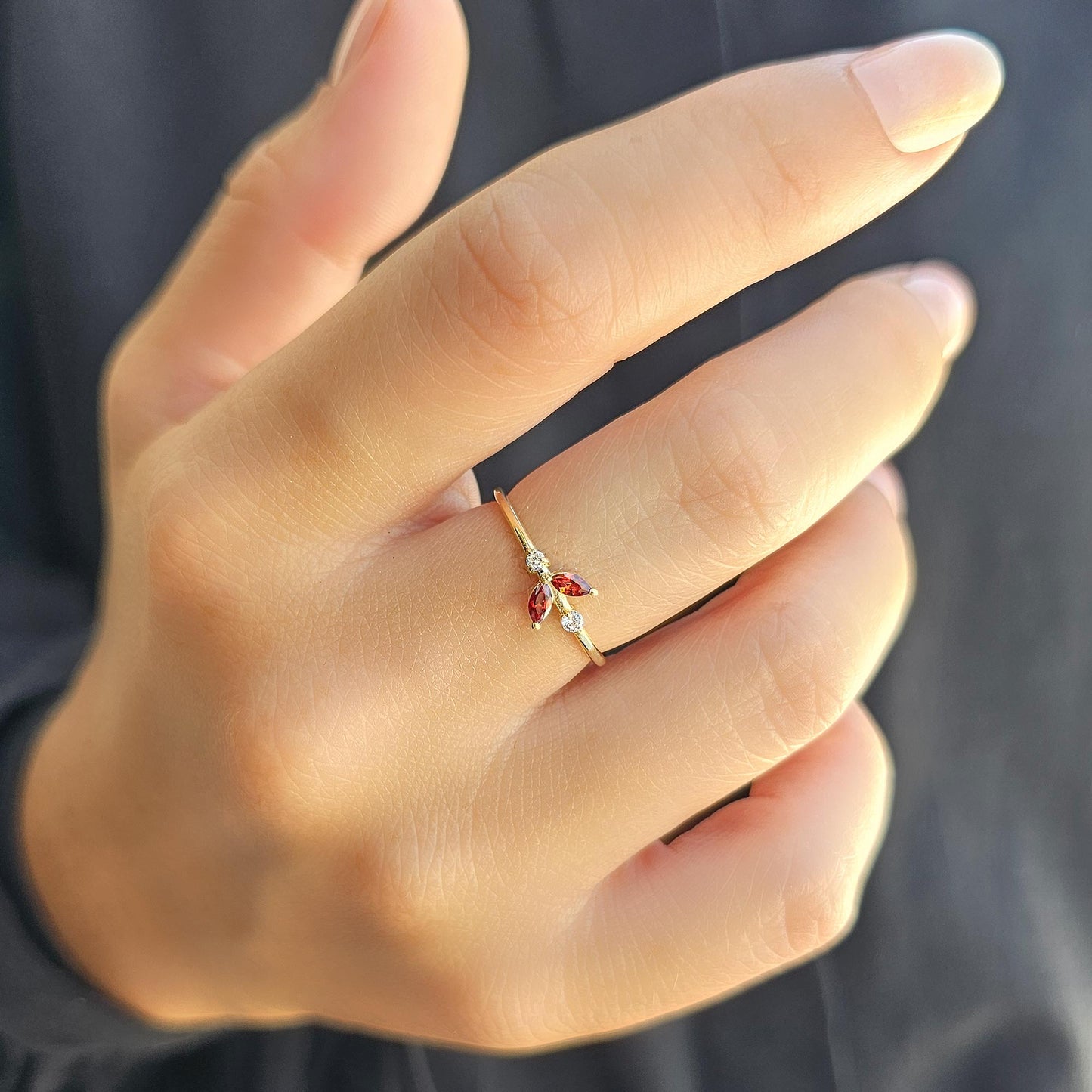 14K Gold Marquise Cut Garnet and Diamond Ring - 8S8GAR