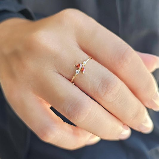 18K Gold Marquise Cut Garnet and Diamond Ring - 8S8GAR