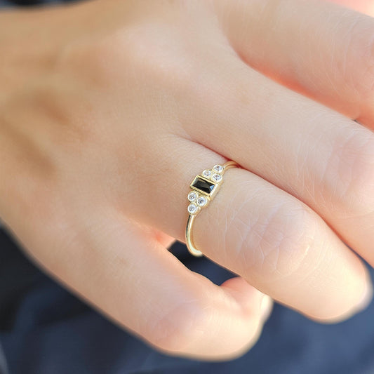 18K Gold Bezel Black Onyx and Cz Ring - 8S81BLK