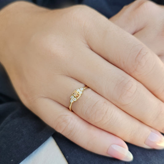 18K Gold Baguette Champagne and Cz Ring - 8S81CHMP