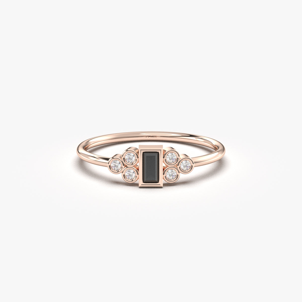 Rose gold black-stone baguette ring, front view
