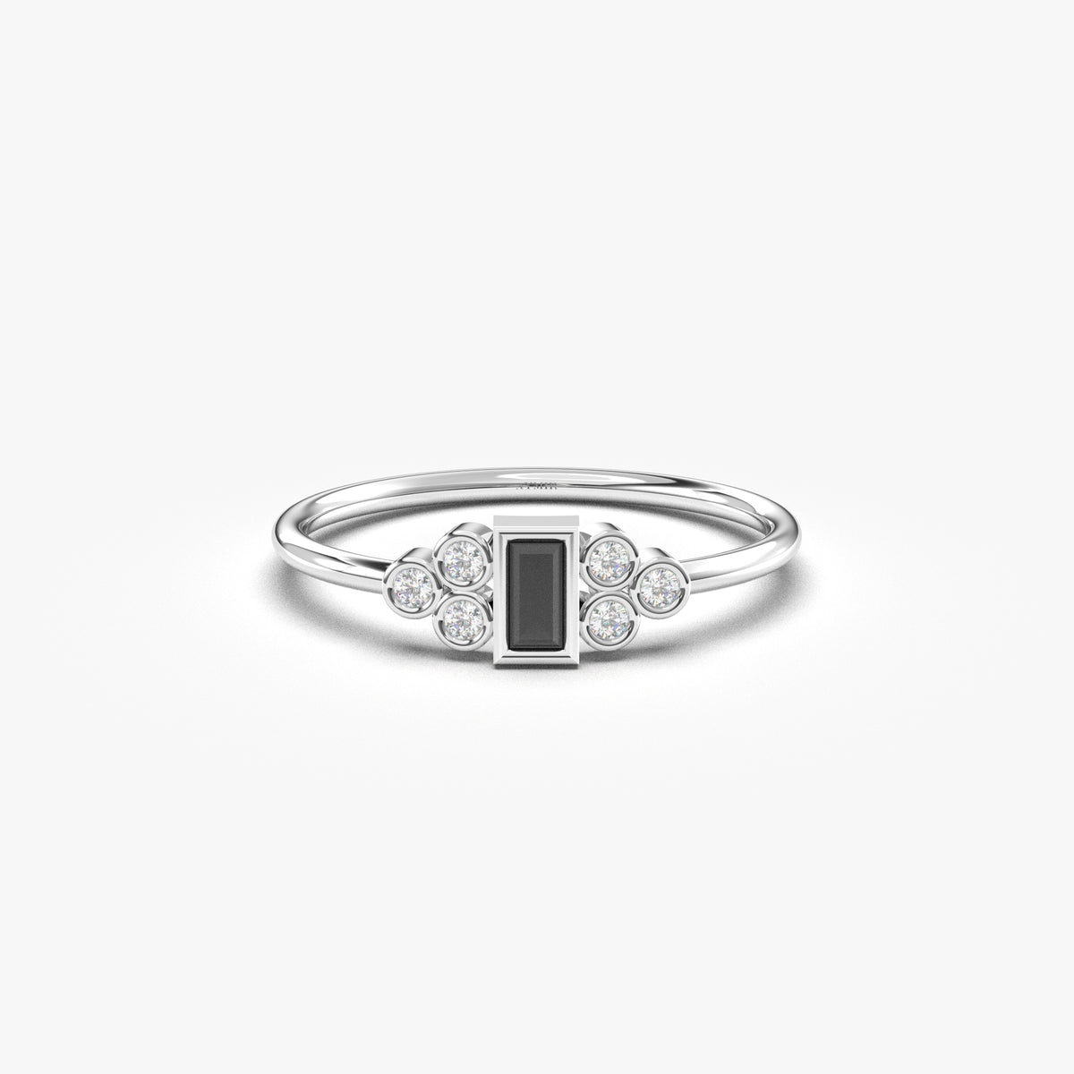 White gold black-stone baguette ring, front view