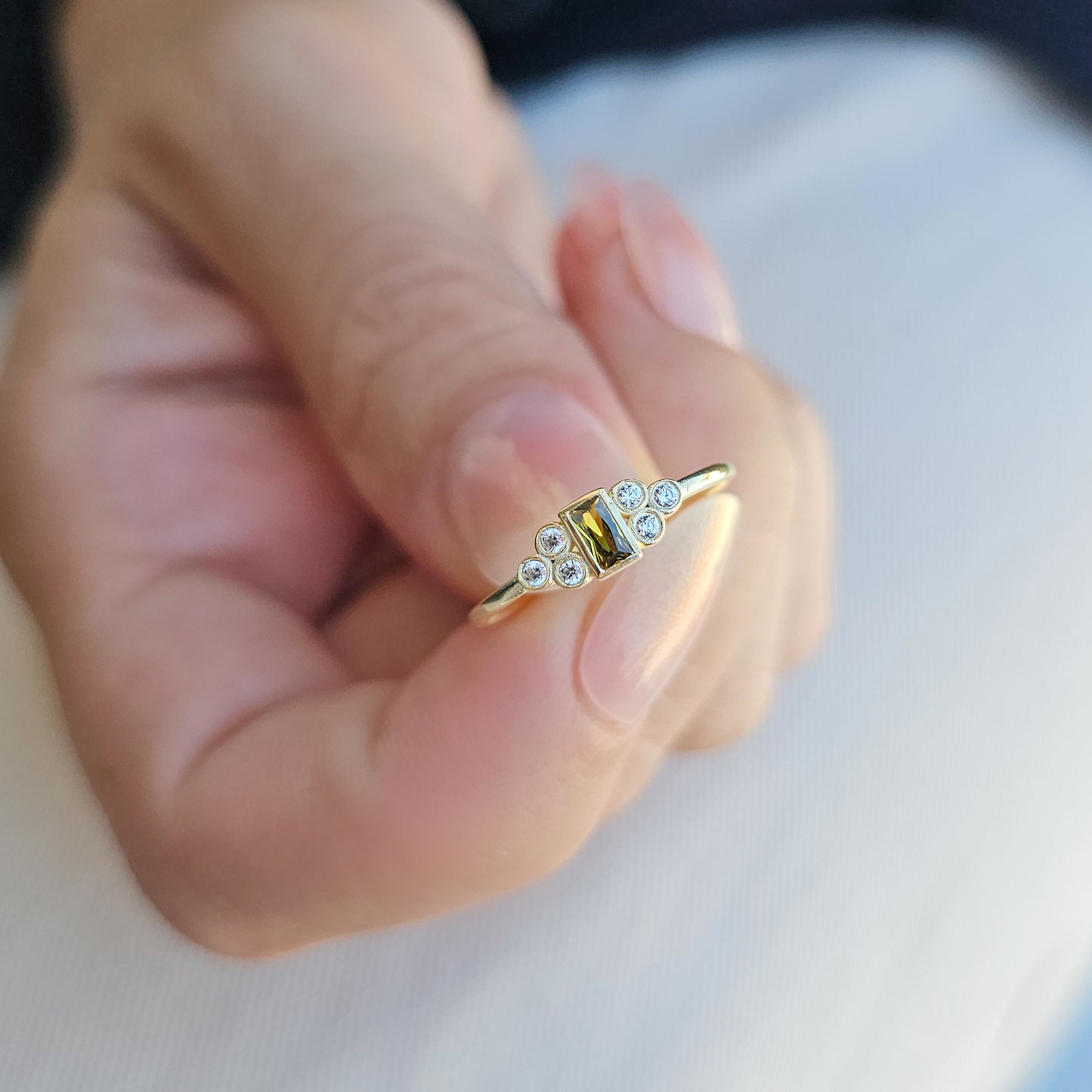 14K Gold Unique Baguette Peridot and Diamond Ring - 8S81PER