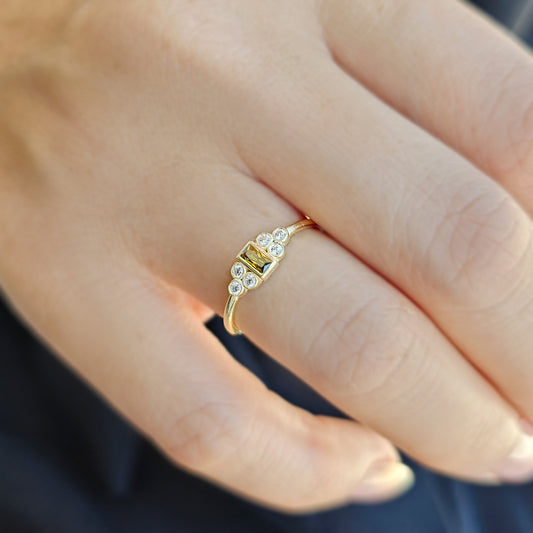 18K Gold Unique Baguette Peridot and Cz Ring - 8S81PER