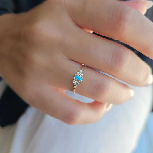 18K Gold Dainty Turquoise and Diamond Ring - 8S81TURQ