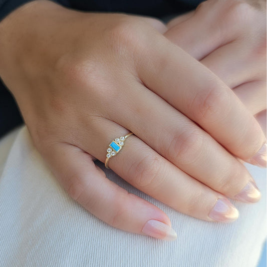 18K Gold Dainty Turquoise and Cz Ring - 8S81TURQ