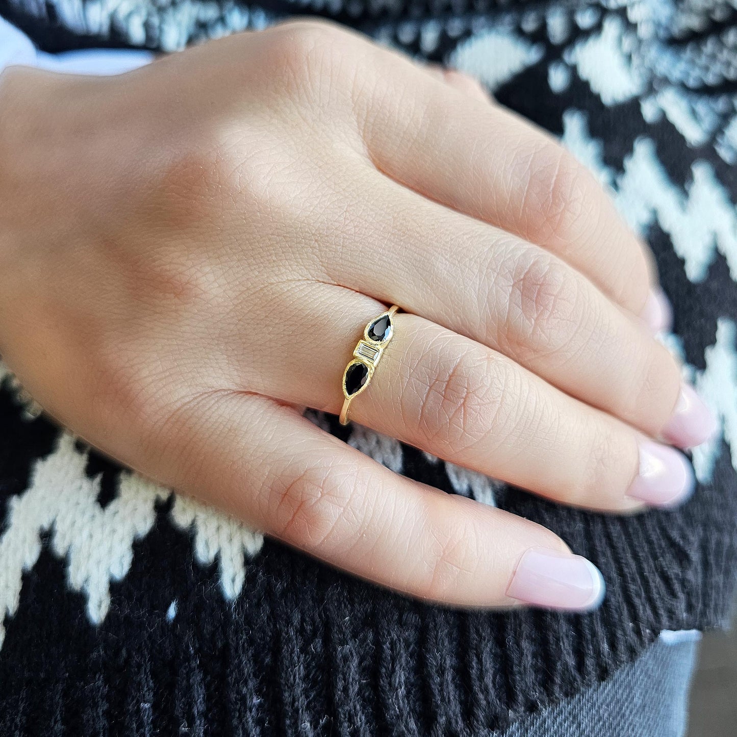 18K Gold Pear and Cz Ring - 8S88BLK