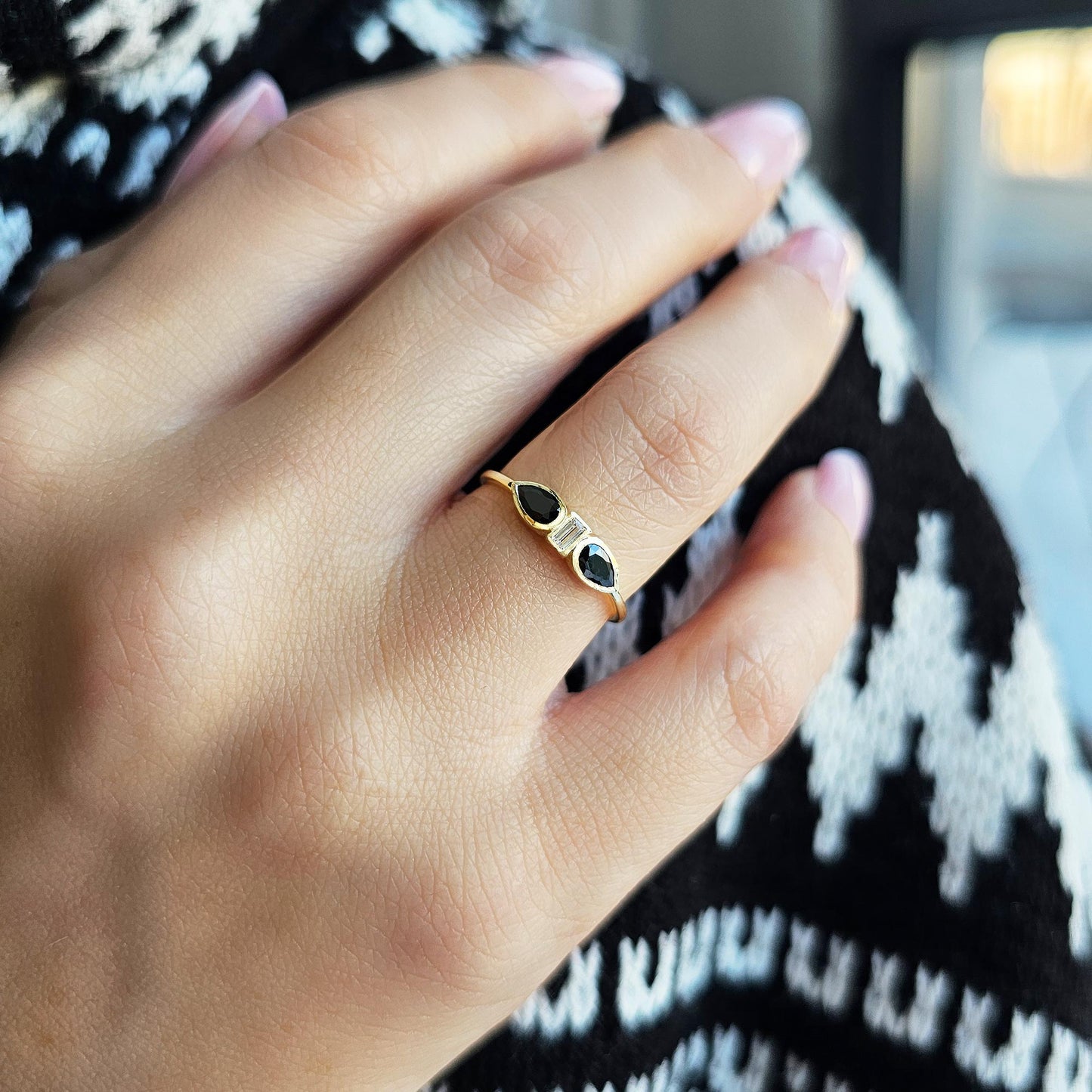 18K Gold Pear and Cz Ring - 8S88BLK