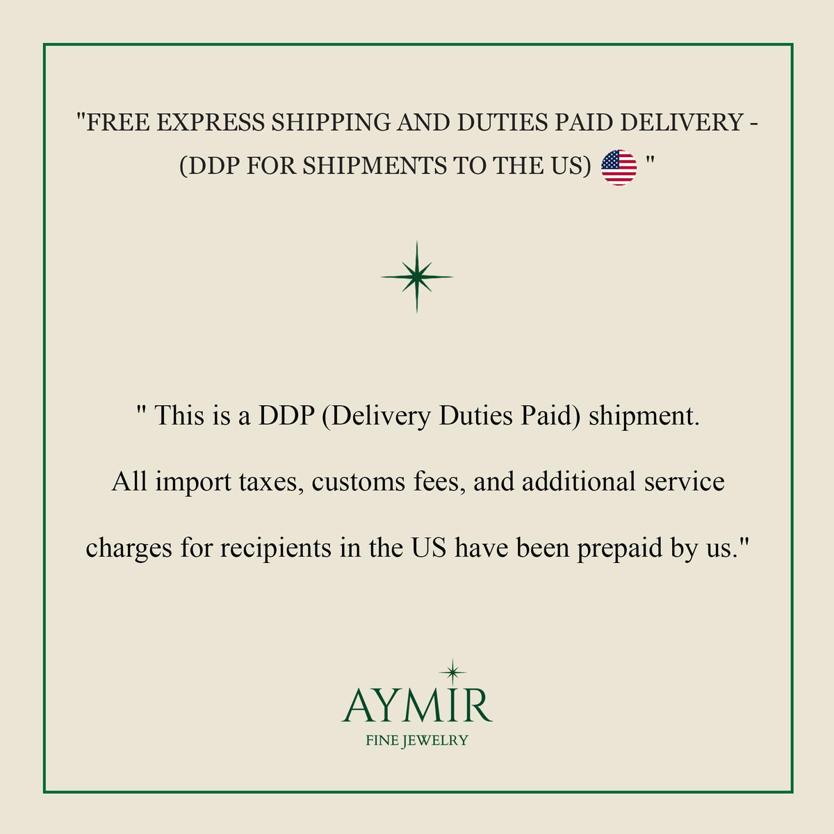 Free express shipping and duties paid delivery for US orders