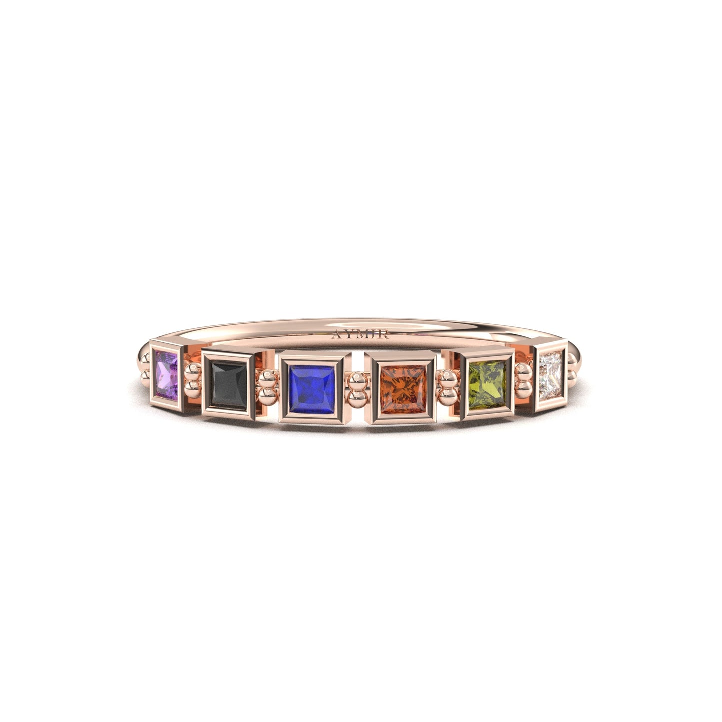 14K Gold Personalized 6 Stone Birthstone Family Ring - 2S198FAM6