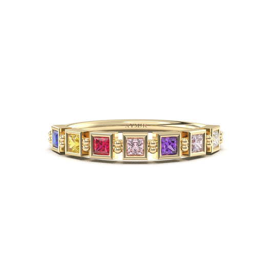 18K Gold Personalized 7 Stone Birthstone Family Ring - 2S198FAM7