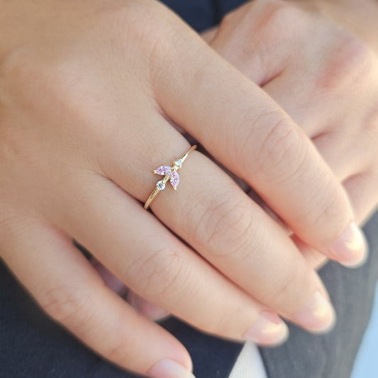 10K Gold Unique Marquise Pink Topaz and Diamond Ring - 8S8PNK