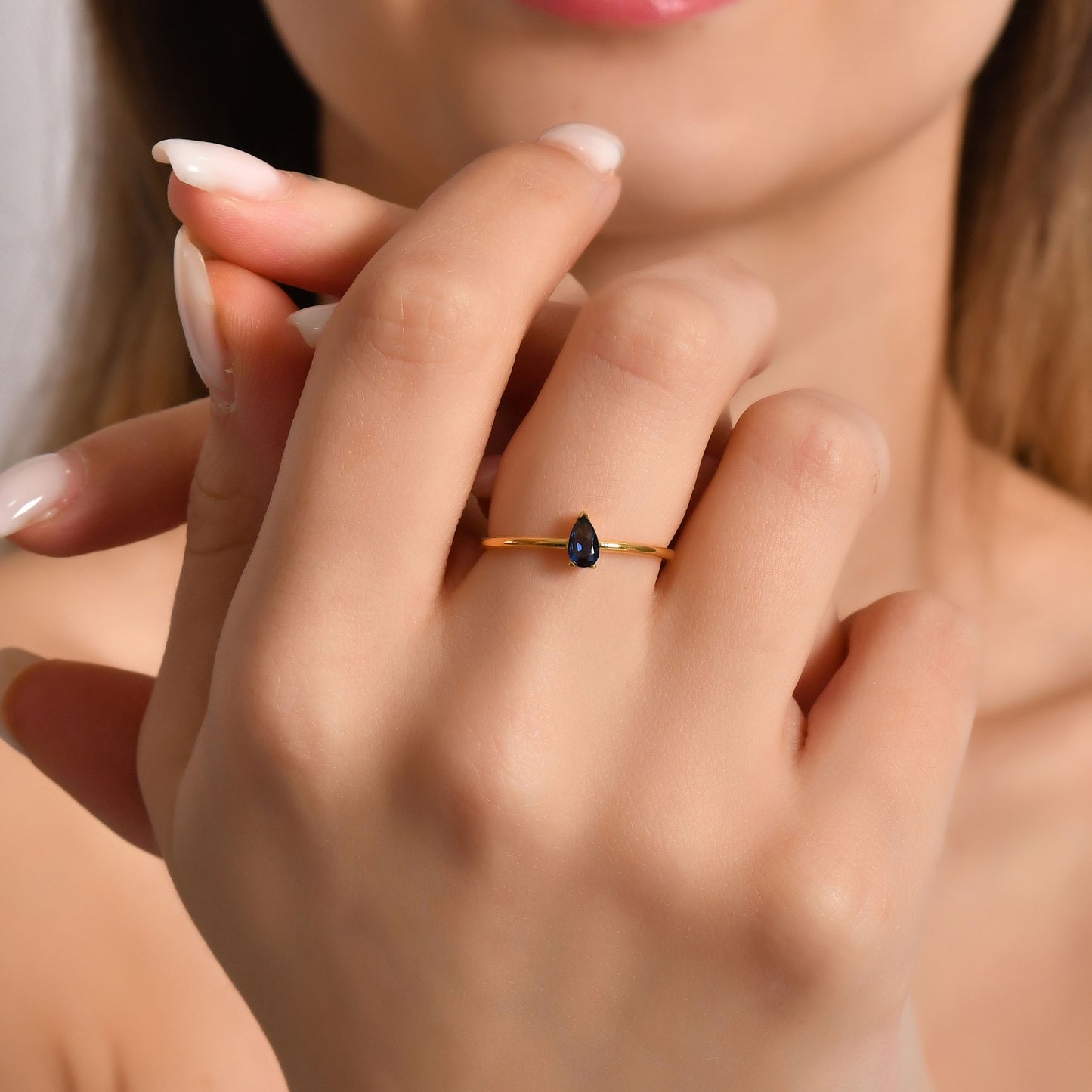 14K Gold Solitaire Pear Sapphire Ring - 2S217SAP