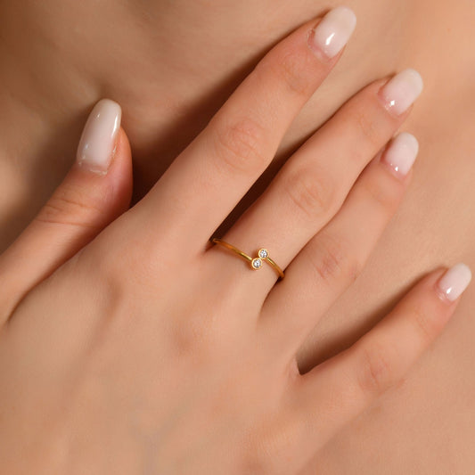 18K Gold Open Dual Diamond Ring - 2S103
