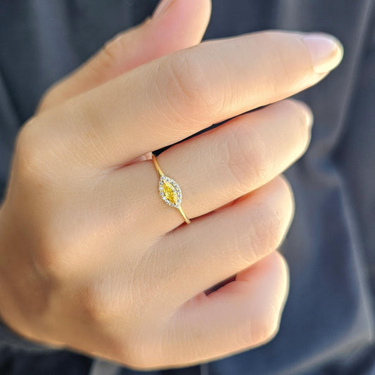 18K Gold Dainty Marquise Citrine and Cz Ring - 8S100CIT
