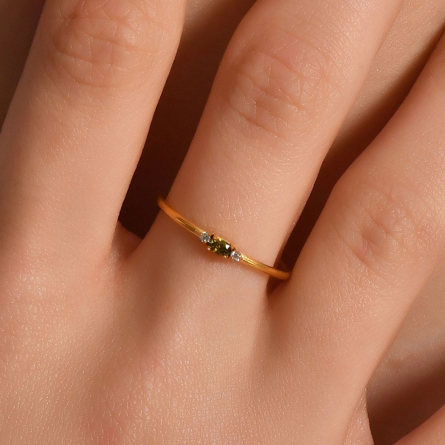 10K Gold Thin Oval Peridot and Diamond Ring - 2S84PER