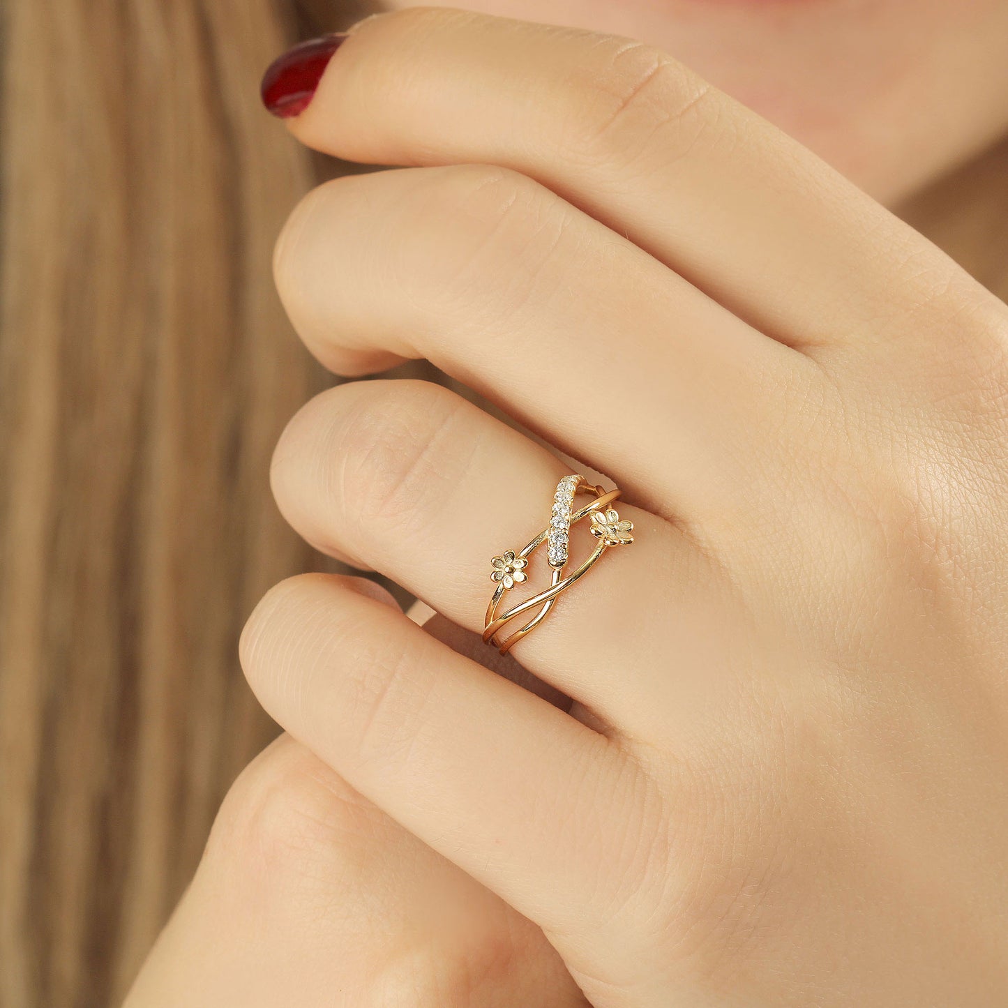 18K Gold Flower Wedding Diamond Ring - LR99