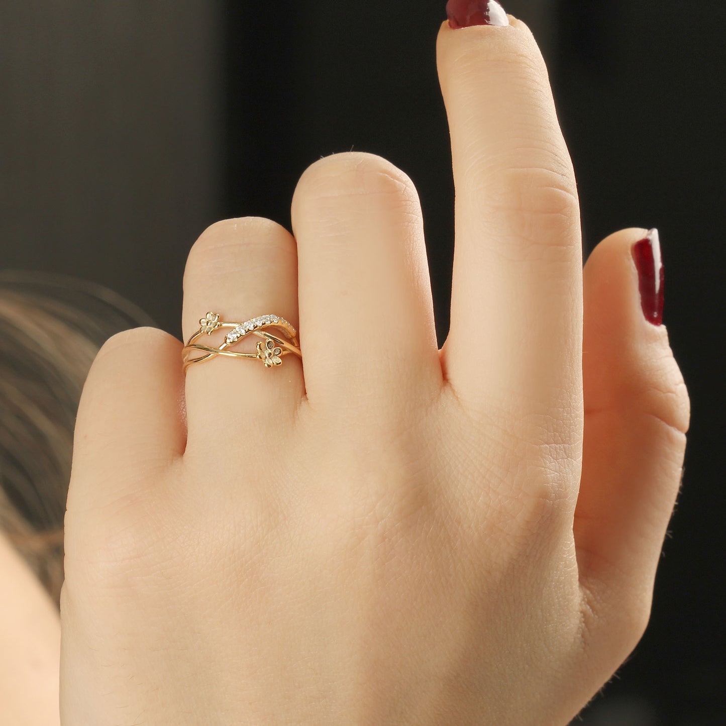 18K Gold Flower Wedding Diamond Ring - LR99