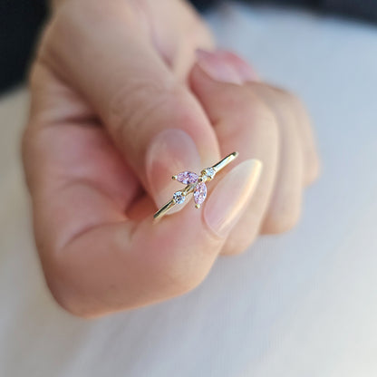 10K Gold Unique Marquise Pink Topaz and Diamond Ring - 8S8PNK