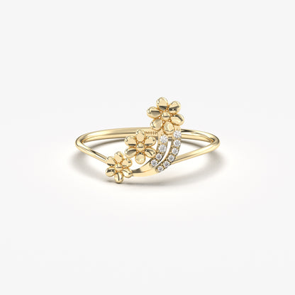 10K Gold Minimalist Flower Diamond Ring - LR02
