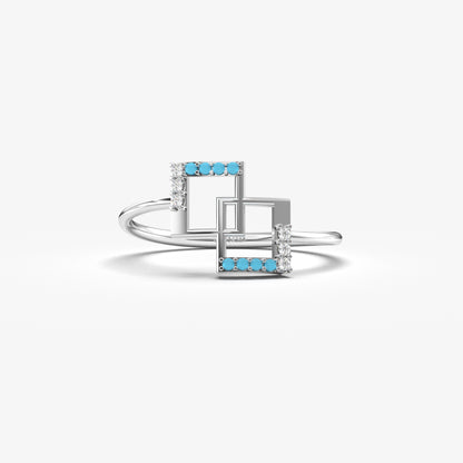 10K Gold Turquoise & Diamond Square Ring - LR03