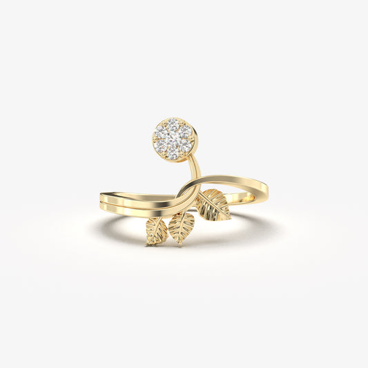 18K Gold Cluster Leaf Diamond Ring - LR147