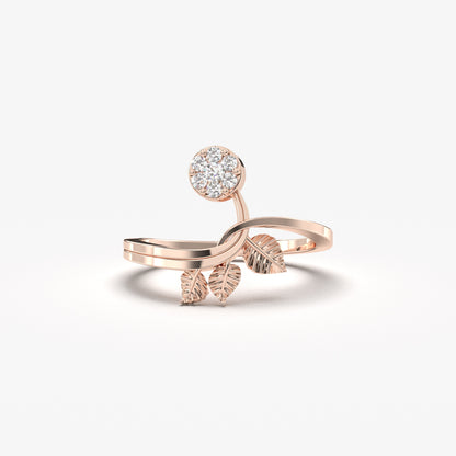 18K Gold Cluster Leaf Diamond Ring - LR147