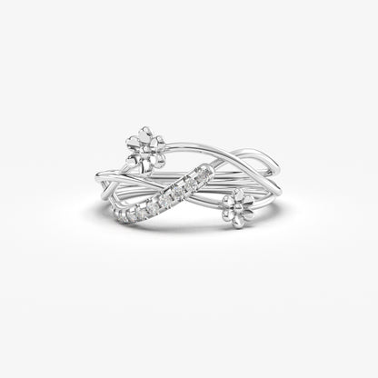 14K Gold Flower Wedding Diamond Ring - LR99