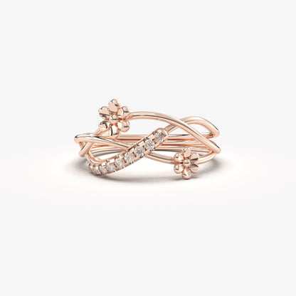 10K Gold Flower Wedding Diamond Ring - LR99