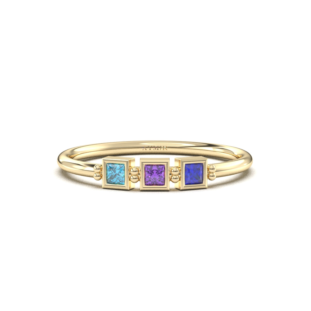 18K Gold Personalized 3 Stone Birthstone Family Ring - 2S198FAM3