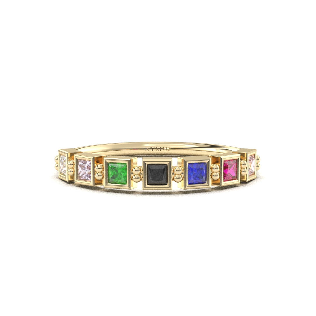 14K Gold Personalized 7 Stone Birthstone Family Ring - 2S198FAM7