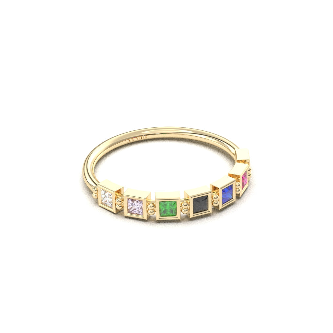 14K Gold Personalized 7 Stone Birthstone Family Ring - 2S198FAM7