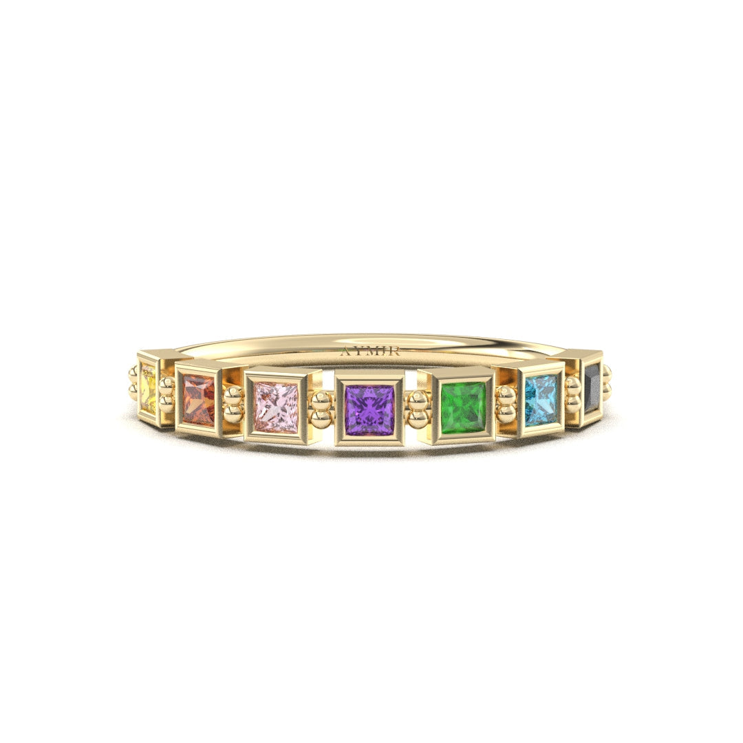 14K Gold Personalized 7 Stone Birthstone Family Ring - 2S198FAM7
