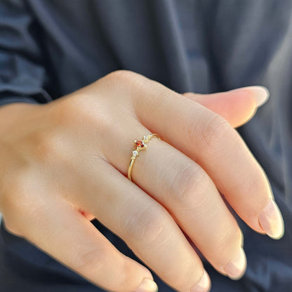 10K Gold Thin Marquise Garnet and Cz Ring - 2S111GAR