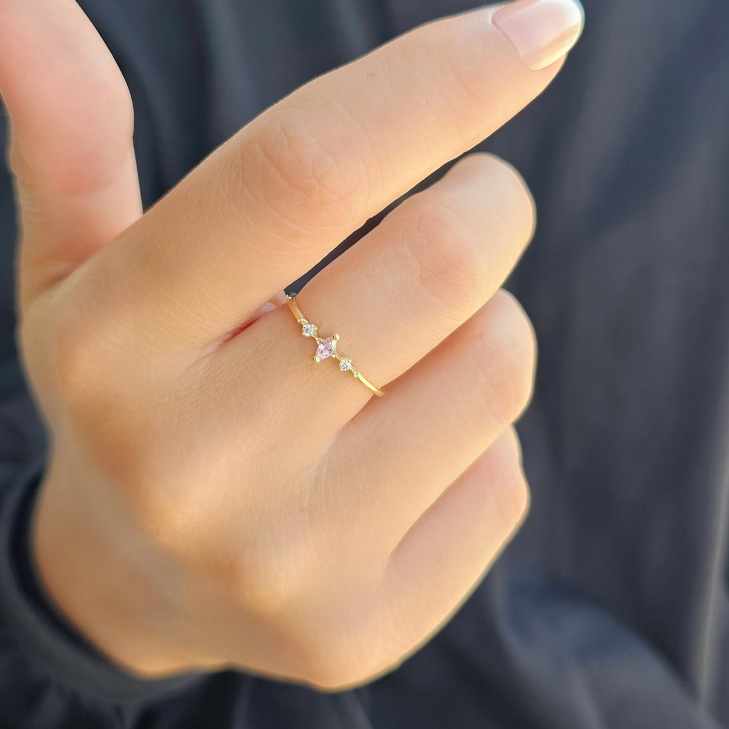 18K Gold Marquise Baguette and CZ Ring - 2S111PNK