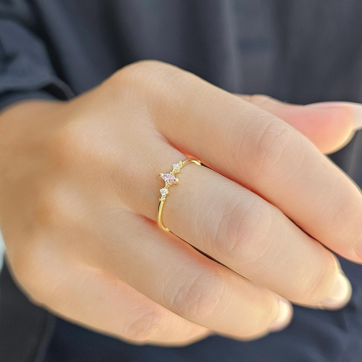 18K Gold Marquise Baguette and CZ Ring - 2S111PNK