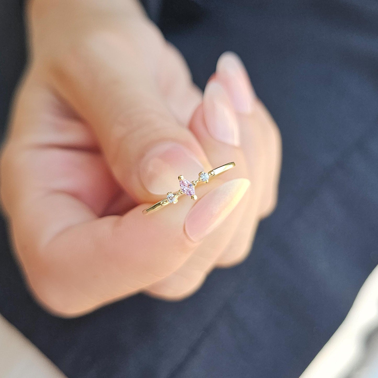 18K Gold Marquise Baguette and CZ Ring - 2S111PNK