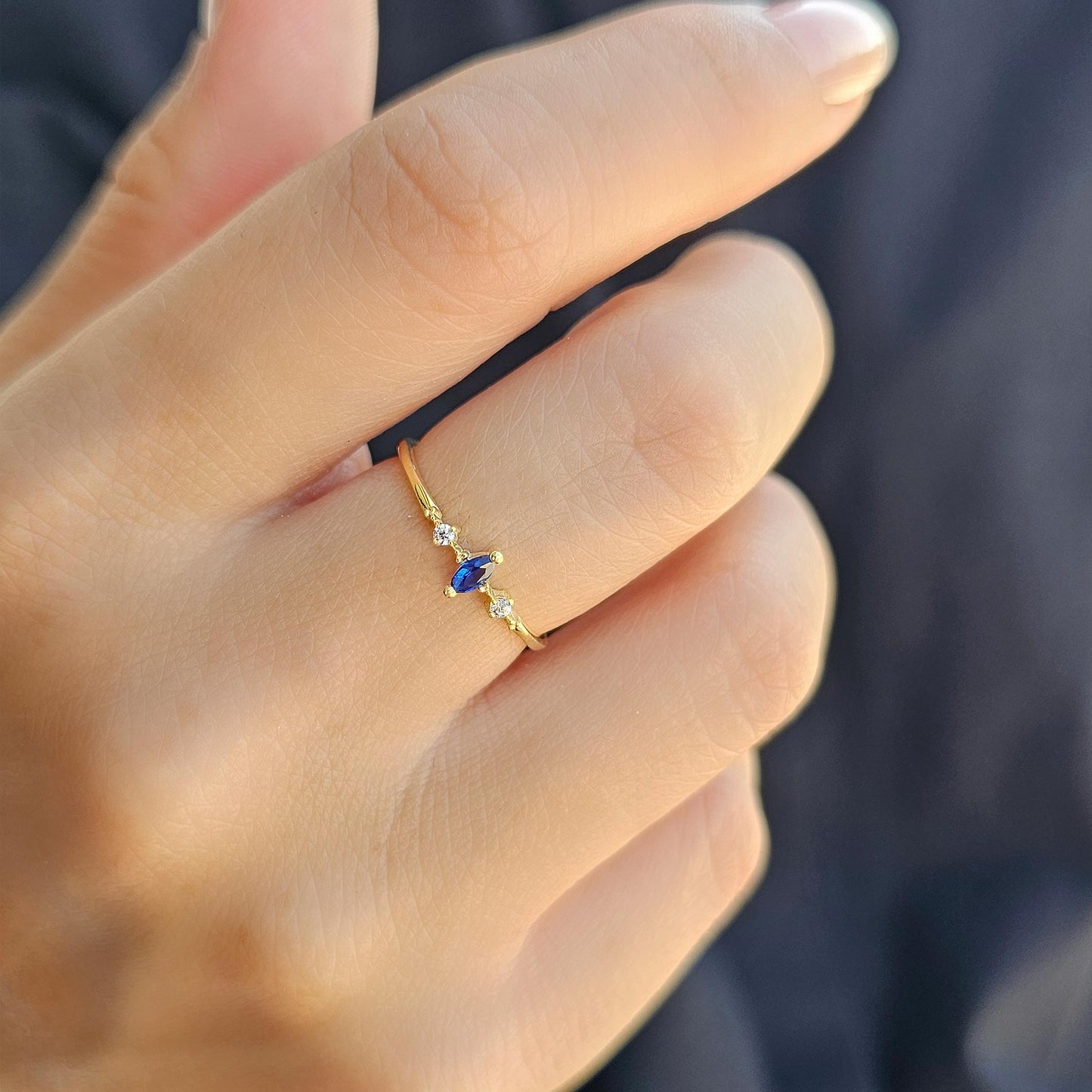 14K Solid Gold Marquise Sapphire and Diamond Ring - 2S111SAP