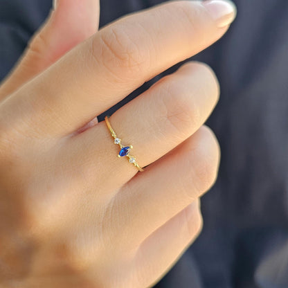 14K Solid Gold Marquise Sapphire and Diamond Ring - 2S111SAP