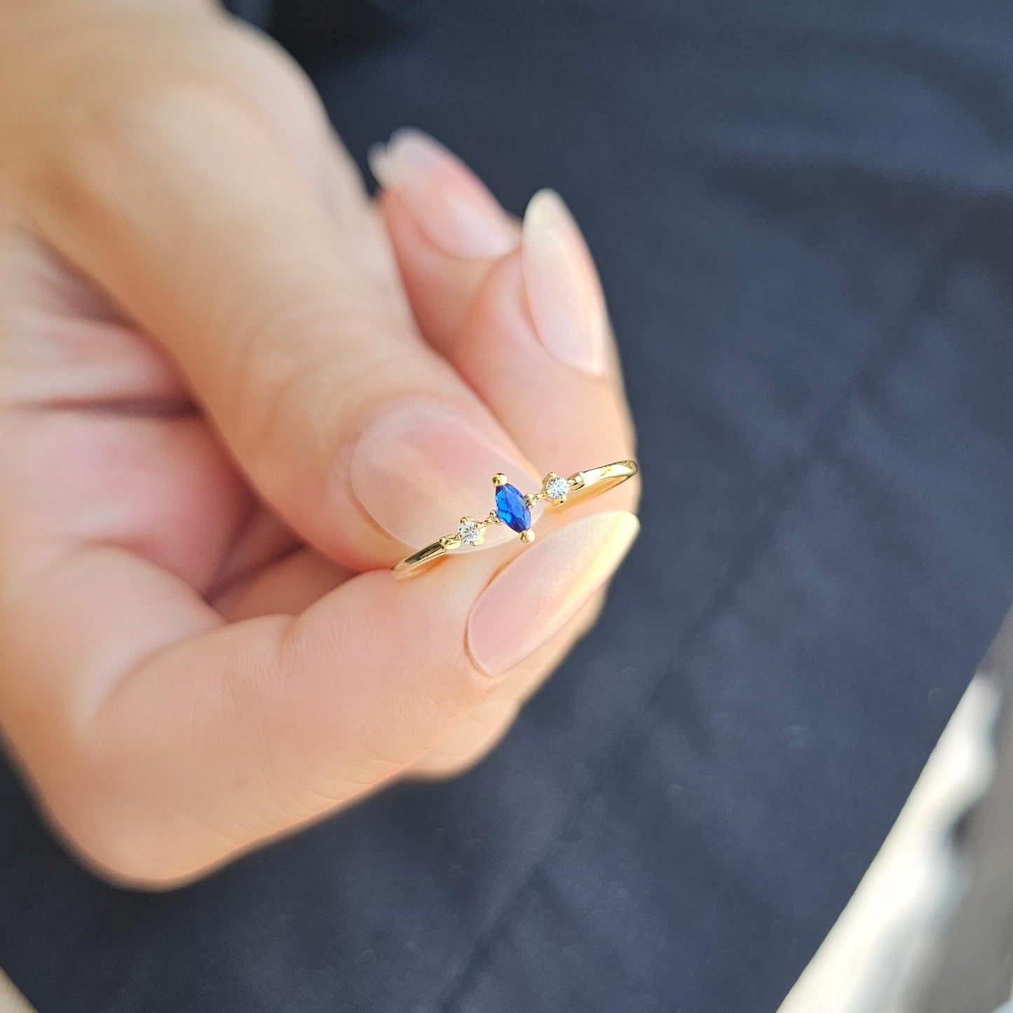 14K Solid Gold Marquise Sapphire and Diamond Ring - 2S111SAP