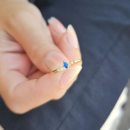 14K Solid Gold Marquise Sapphire and Diamond Ring - 2S111SAP