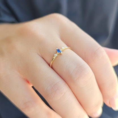 14K Solid Gold Marquise Sapphire and Diamond Ring - 2S111SAP